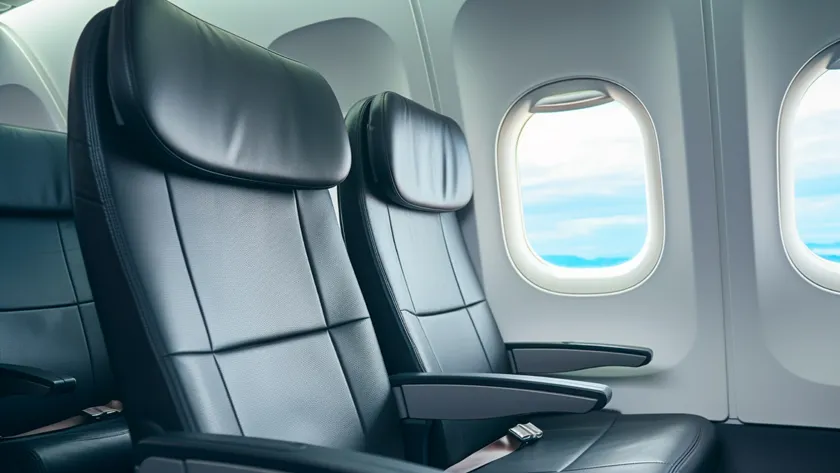 комфортные кресла у иллюминатора самолета в ожидании начала нового путешествия